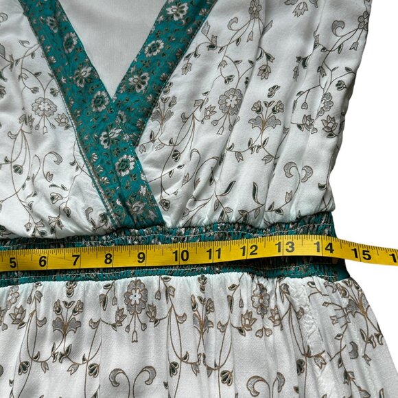 Boho Maxi Dress White Floral Print Sleeveless V-Neck Lined with Pockets Size L - Picture 10 of 15